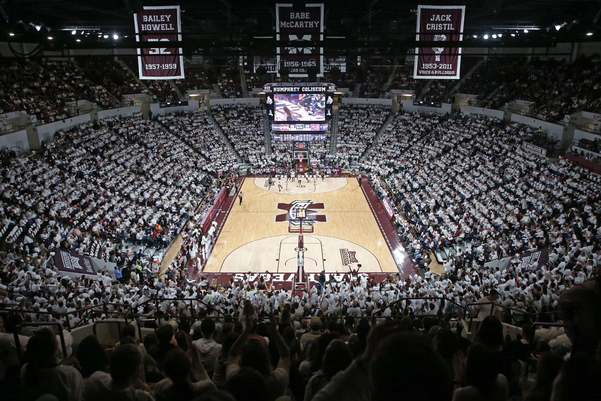 Sellout (whiteout) crowd inside the Humphrey Coliseum at Mississippi State University