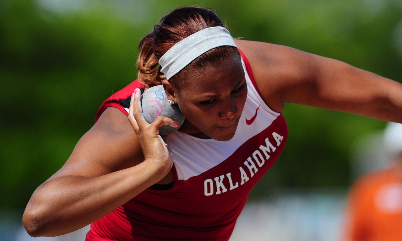University of Oklahoma shot putter Tia Brooks in action